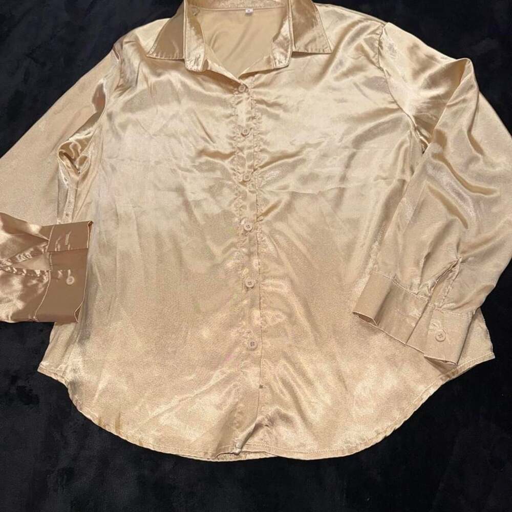 Unbranded Gold Satin Blouse with Ruffles Size XL